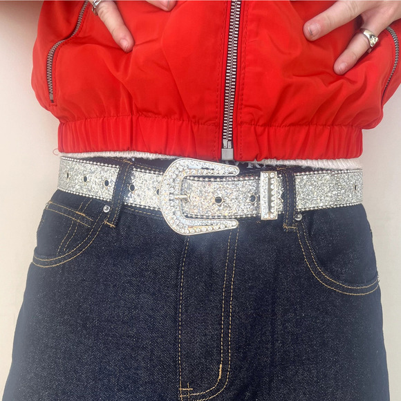 Y2k 2000s silver star rhinestone crystal grunge goth emo punk belt - Picture 8 of 8
